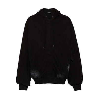 Balenciaga FW24 Distressed Logo Print Hoodie Jacket Unisex Oversized Black 657115TQVT1-BLACK