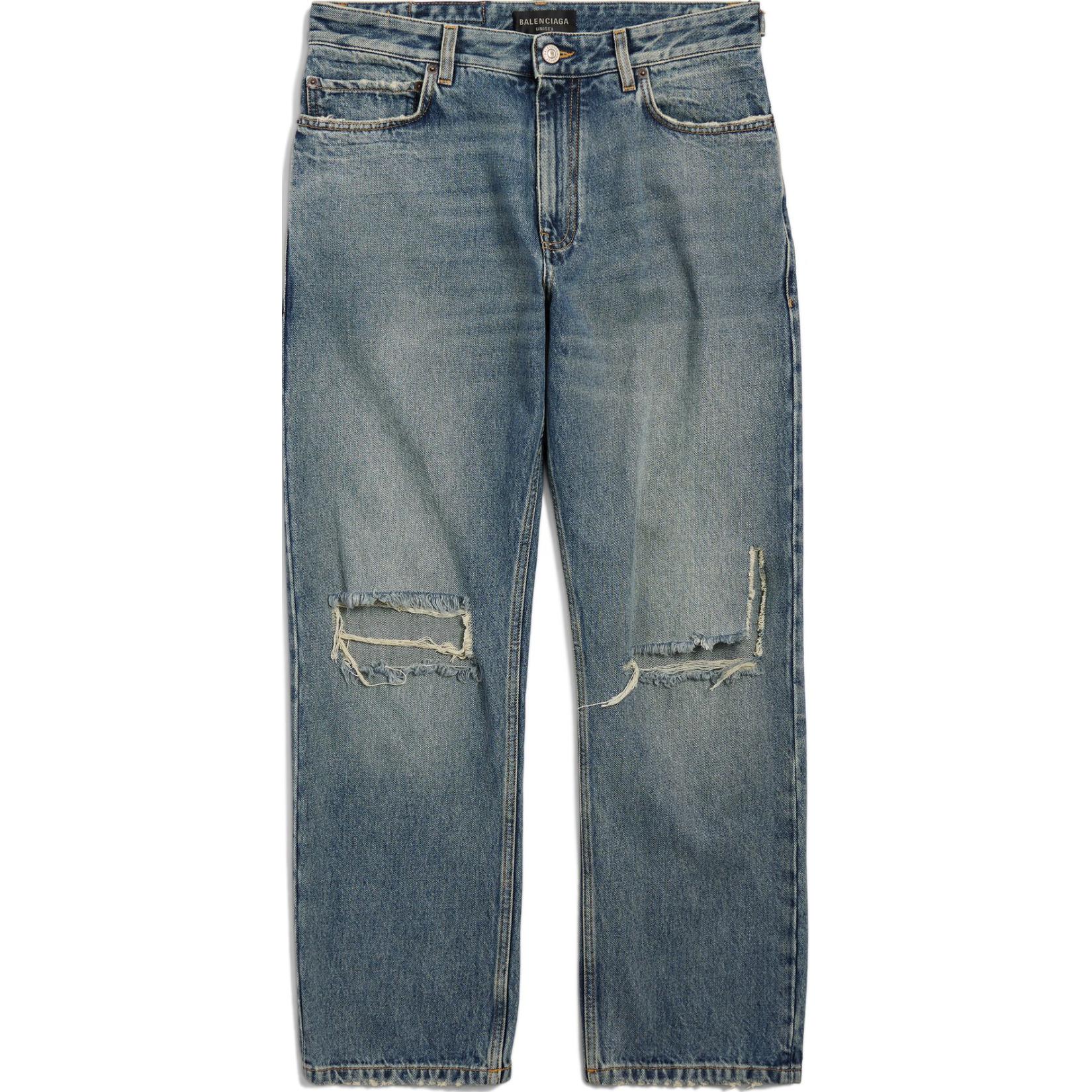 Balenciaga FW24 Distressed Zipper Mid-Rise Loose Fit Straight Jeans Unisex Blue 745149THW254245