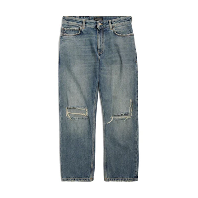 Balenciaga FW24 Distressed Zipper Mid-Rise Loose Fit Straight Jeans Unisex Blue 745149THW254245