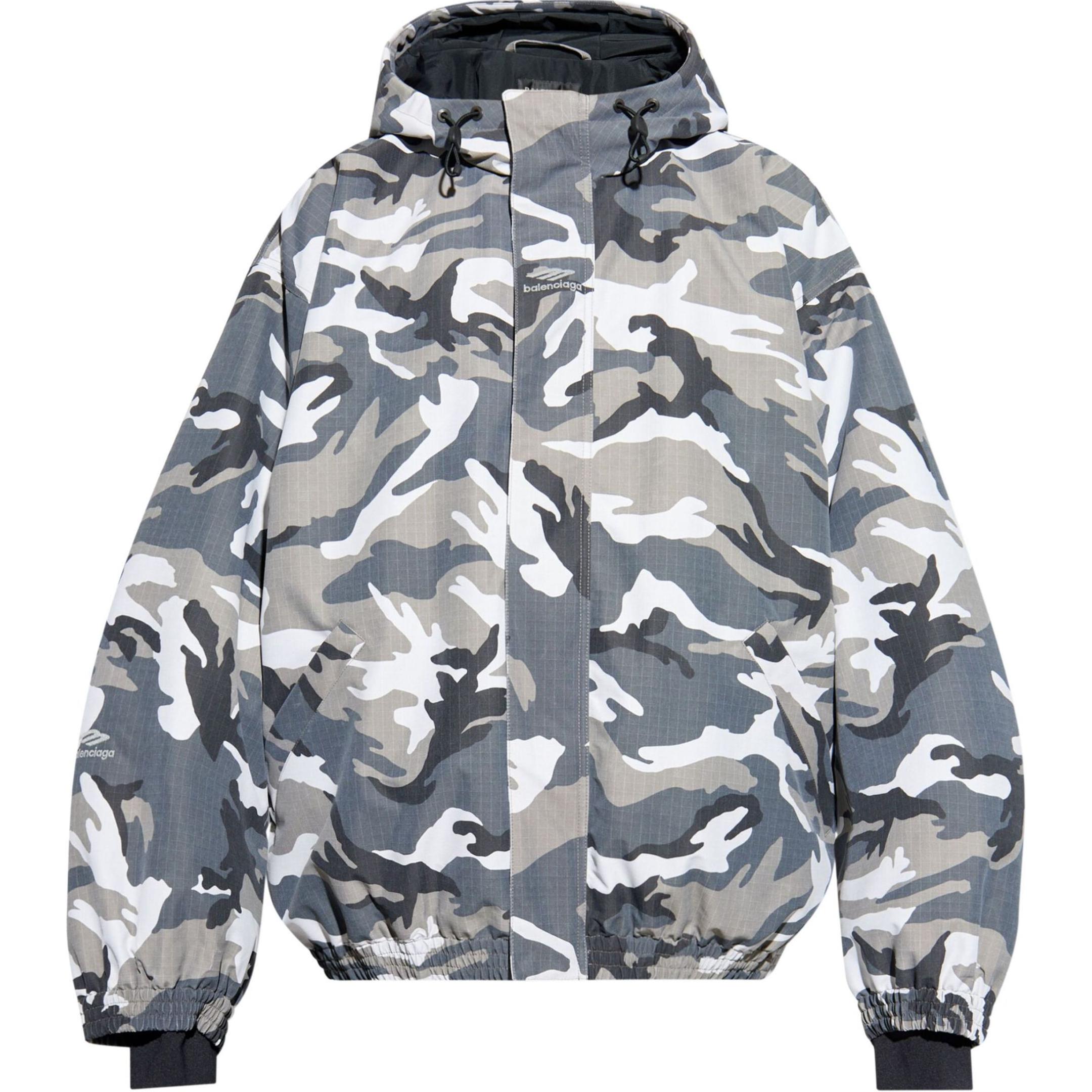 Balenciaga FW24 Grey Camo Ski Parka Hooded Zip Jacket Skiwear Series 813160TRL081240