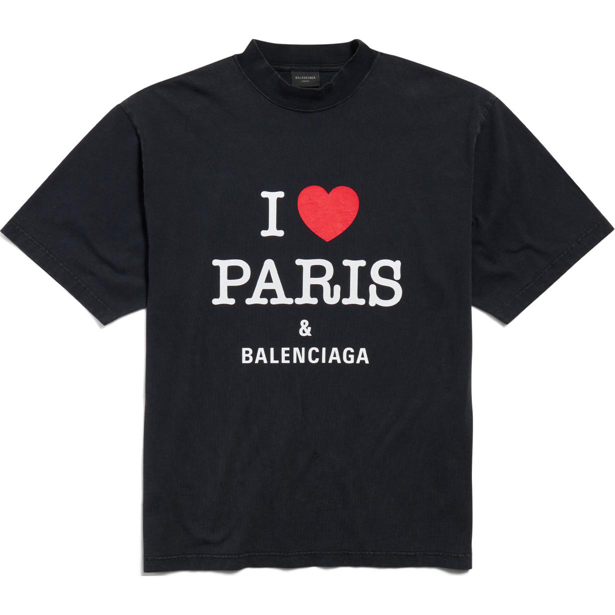 Buy Balenciaga FW24 Heart Logo Print Black Unisex Casual Crewneck T-Shirt. 764235TRVU91041