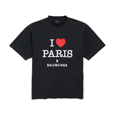 Balenciaga FW24 Heart Logo Print Black Unisex Casual Crewneck T-Shirt. 764235TRVU91041