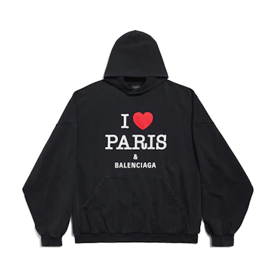 Balenciaga FW24 Letter Heart Print Hoodie Unisex Loose Fit Black. 803265TRVM61041
