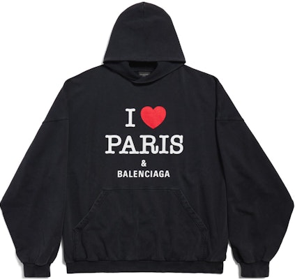 Balenciaga FW24 Hoodie Unisex Hitam Motif Letter Heart Longgar. 803265TRVM61041 Order Balenciaga FW24 Hoodie Unisex Hitam Motif Letter Heart Longgar. 803265TRVM61041