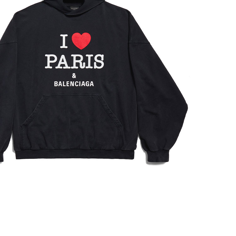 Shop バレンシアガ FW24 レターハートプリントフーディー ユニセックス ルーズフィット ブラック 803265TRVM61041