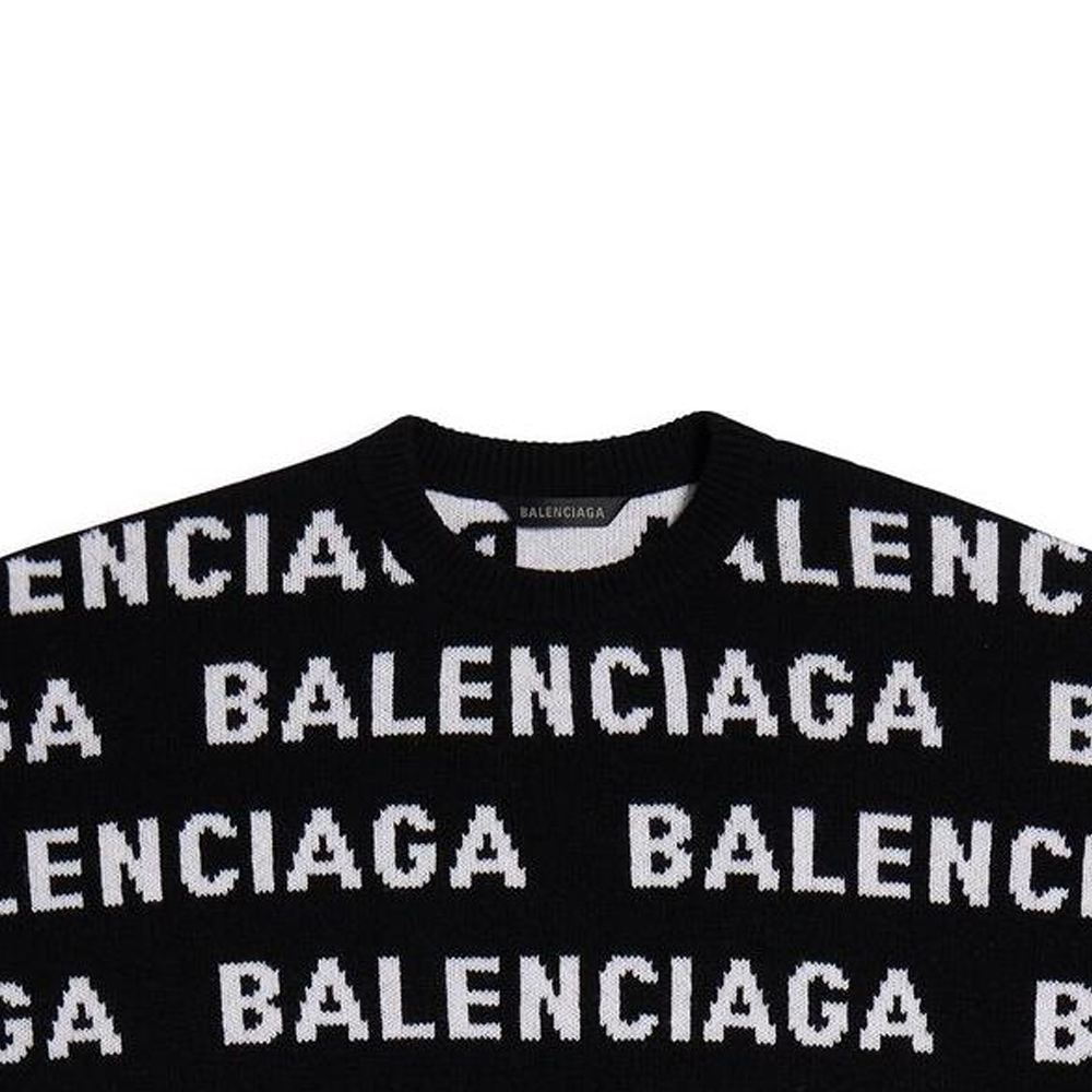 Shop Balenciaga FW24 Letter Logo Knit Pullover Sweater Black 761596T16731070