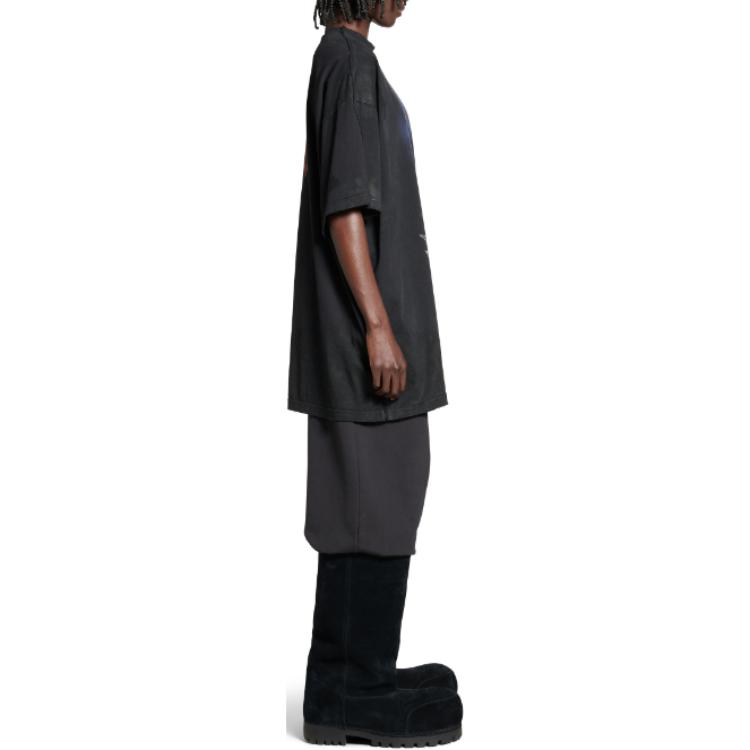 Cheap 발렌시아가 FW24 레터 프린트 블랙 오버사이즈 유니섹스 캐주얼 티셔츠. 791615TQVY22020