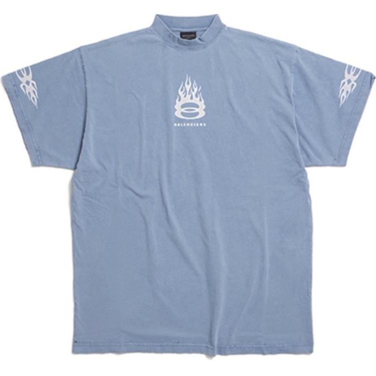 Order Balenciaga FW24 Letter Print Crewneck T-Shirt Regular Fit Men’s Light Blue. 787349TQVW74164