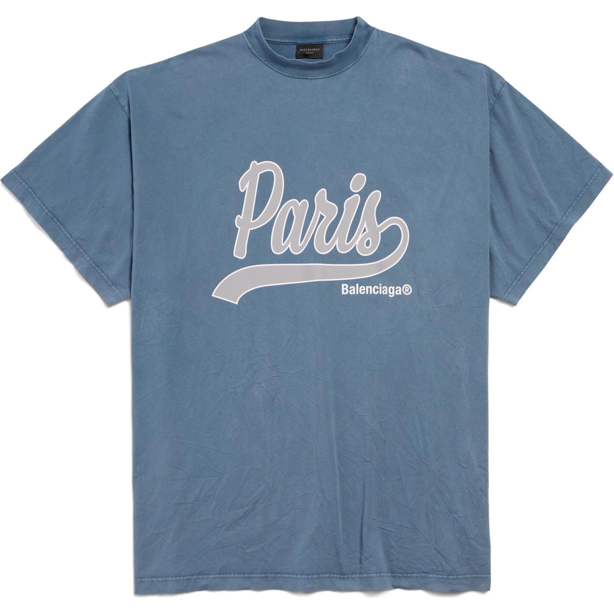 Order Balenciaga FW24 Letter Print Oversized Unisex Faded Blue Crewneck T-Shirt. 787349TRVM19340