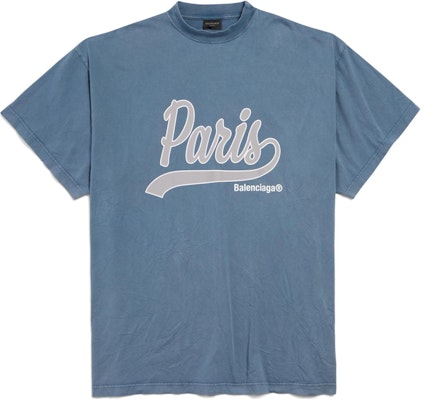 Balenciaga FW24 Letter Print Oversized Unisex Faded Blue Crewneck T-Shirt. 787349TRVM19340 Order Balenciaga FW24 Letter Print Oversized Unisex Faded Blue Crewneck T-Shirt. 787349TRVM19340
