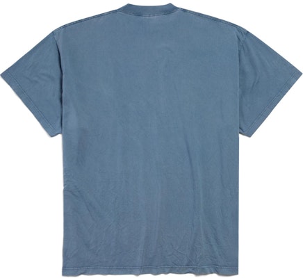 Balenciaga FW24 Letter Print Oversized Unisex Faded Blue Crewneck T-Shirt. 787349TRVM19340 Lookbook Balenciaga FW24 Letter Print Oversized Unisex Faded Blue Crewneck T-Shirt. 787349TRVM19340