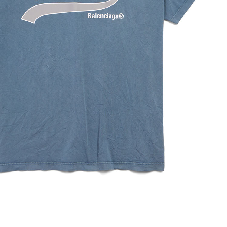 Purchase Balenciaga FW24 Letter Print Oversized Unisex Faded Blue Crewneck T-Shirt. 787349TRVM19340