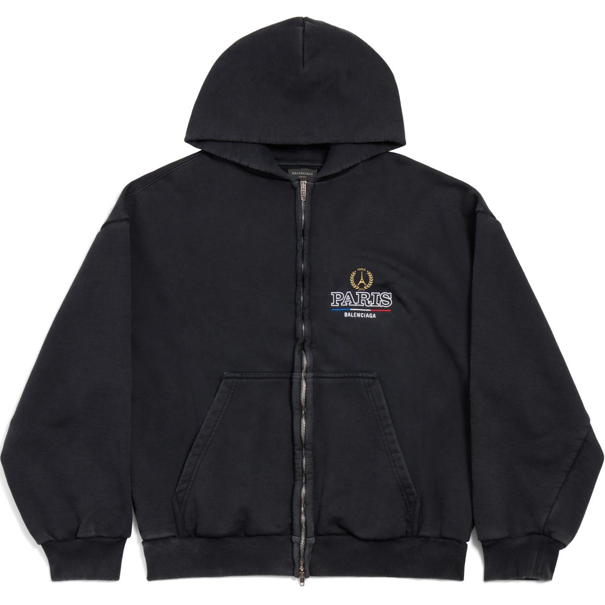 Balenciaga FW24 Letter Print Zip-Up Hoodie Unisex Black Casual Regular Fit 803264TRVL11041