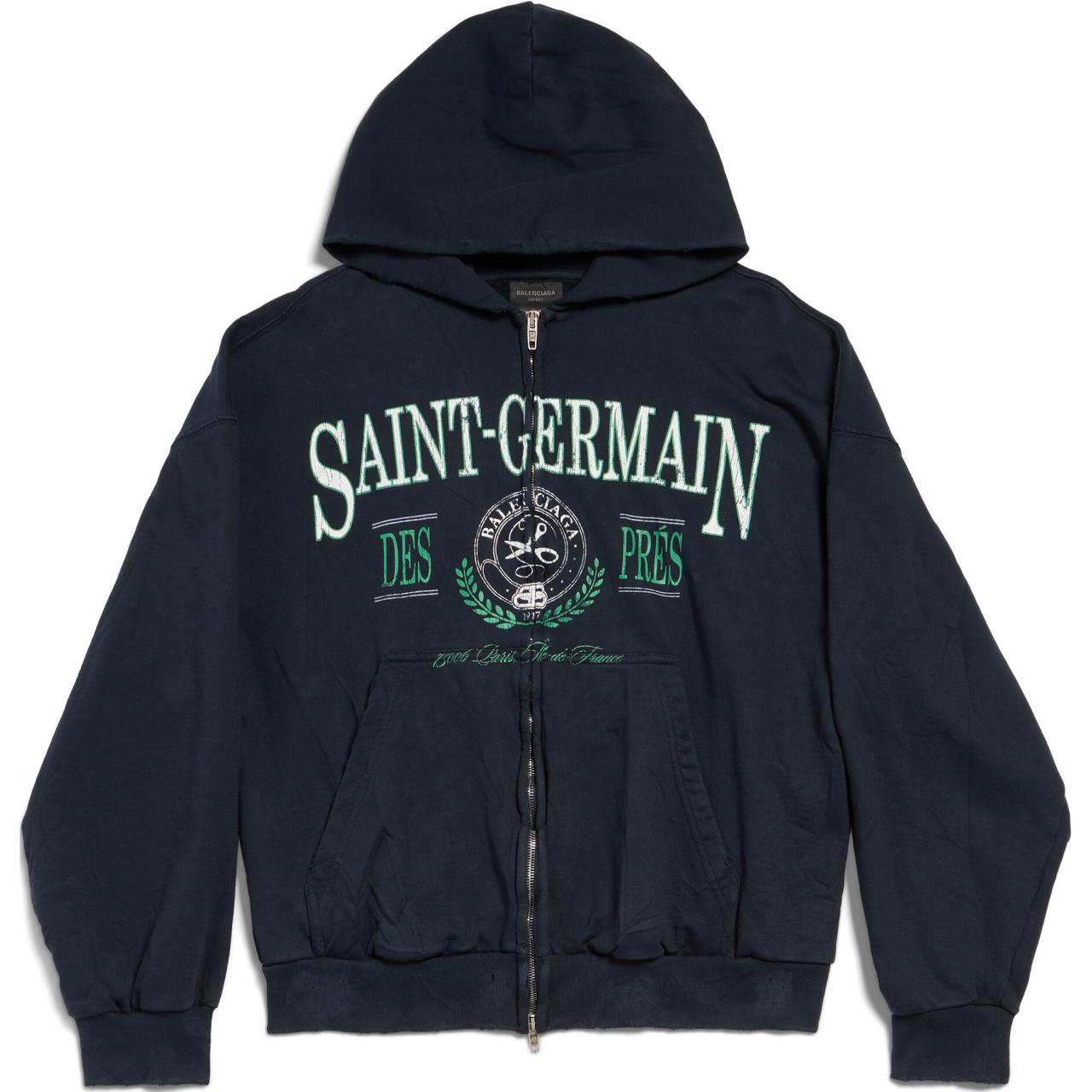 Balenciaga FW24 Letter Print Zip-Up Hoodie Unisex Navy Blue Regular Fit. 803264TRVO98065