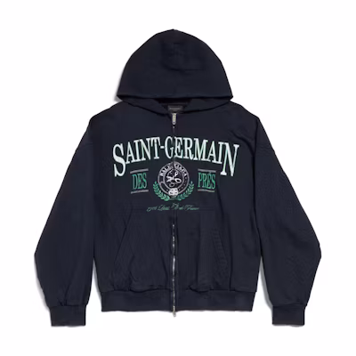 Balenciaga FW24 Letter Print Zip-Up Hoodie Unisex Navy Blue Regular Fit. 803264TRVO98065