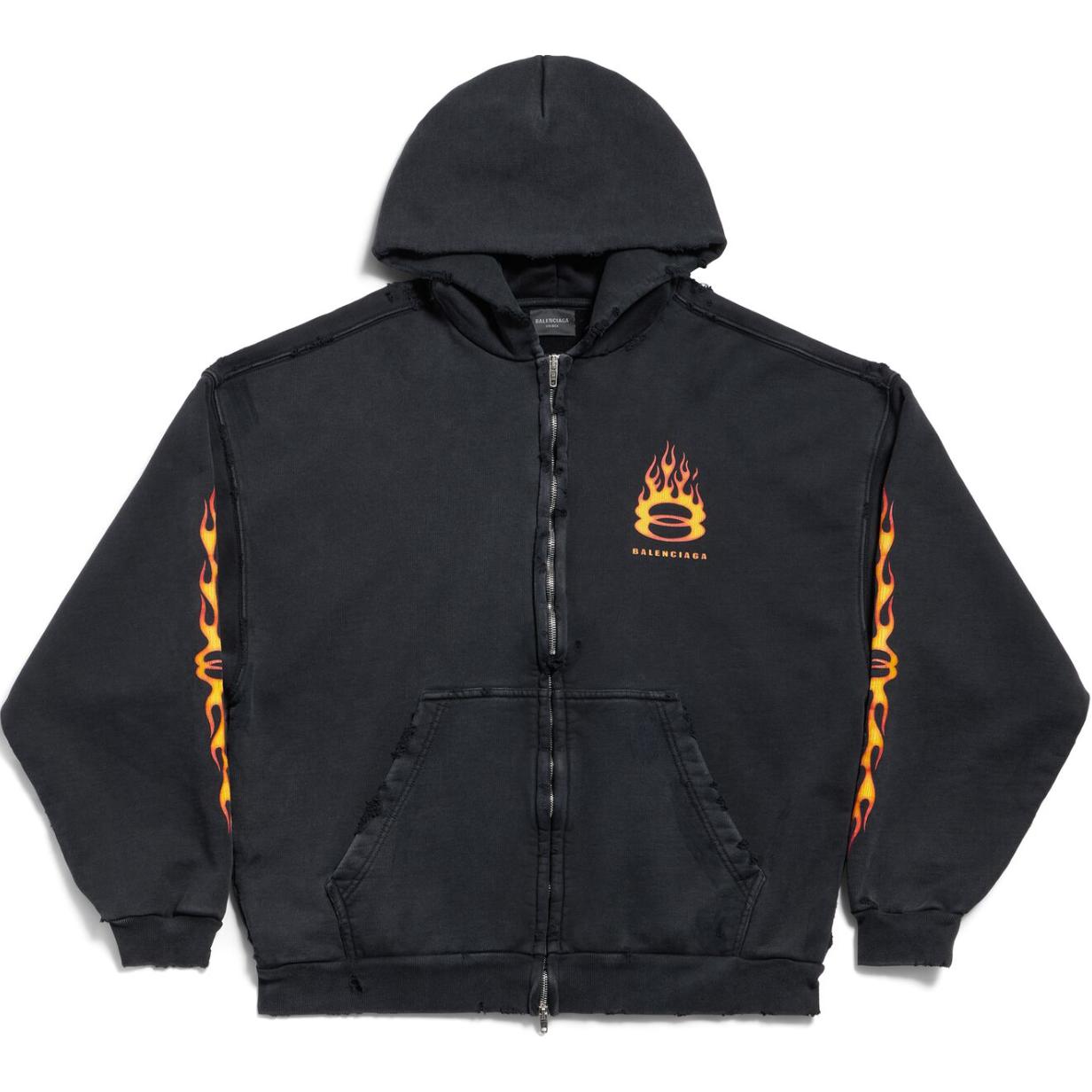 Balenciaga FW24 Logo Print Black Zip Hoodie Unisex Regular Fit. 770939TQVW91134