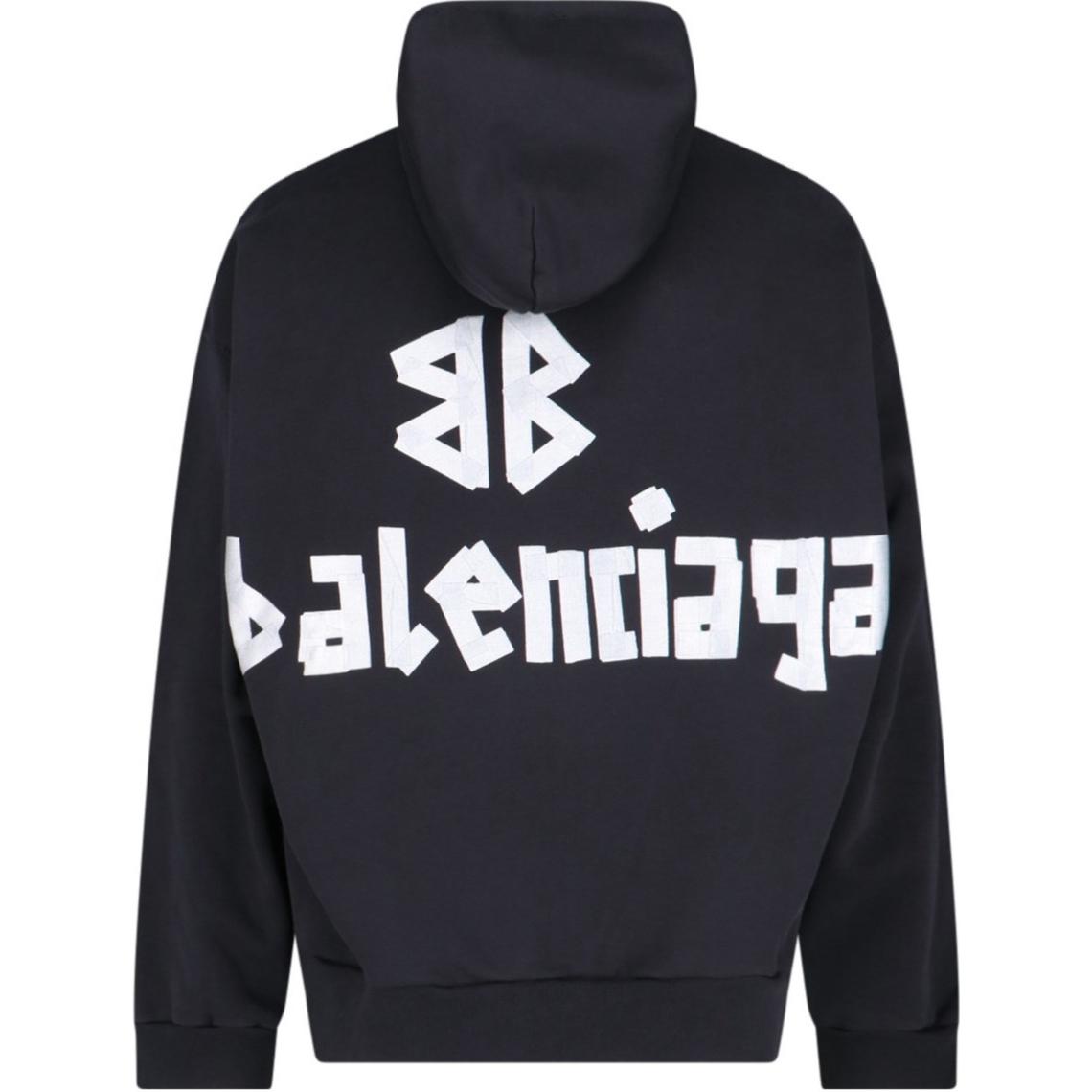 Lookbook 발렌시아가 FW24 로고 프린트 후드티 블랙 유니섹스 레귤러 핏. 744441TQVQ91073