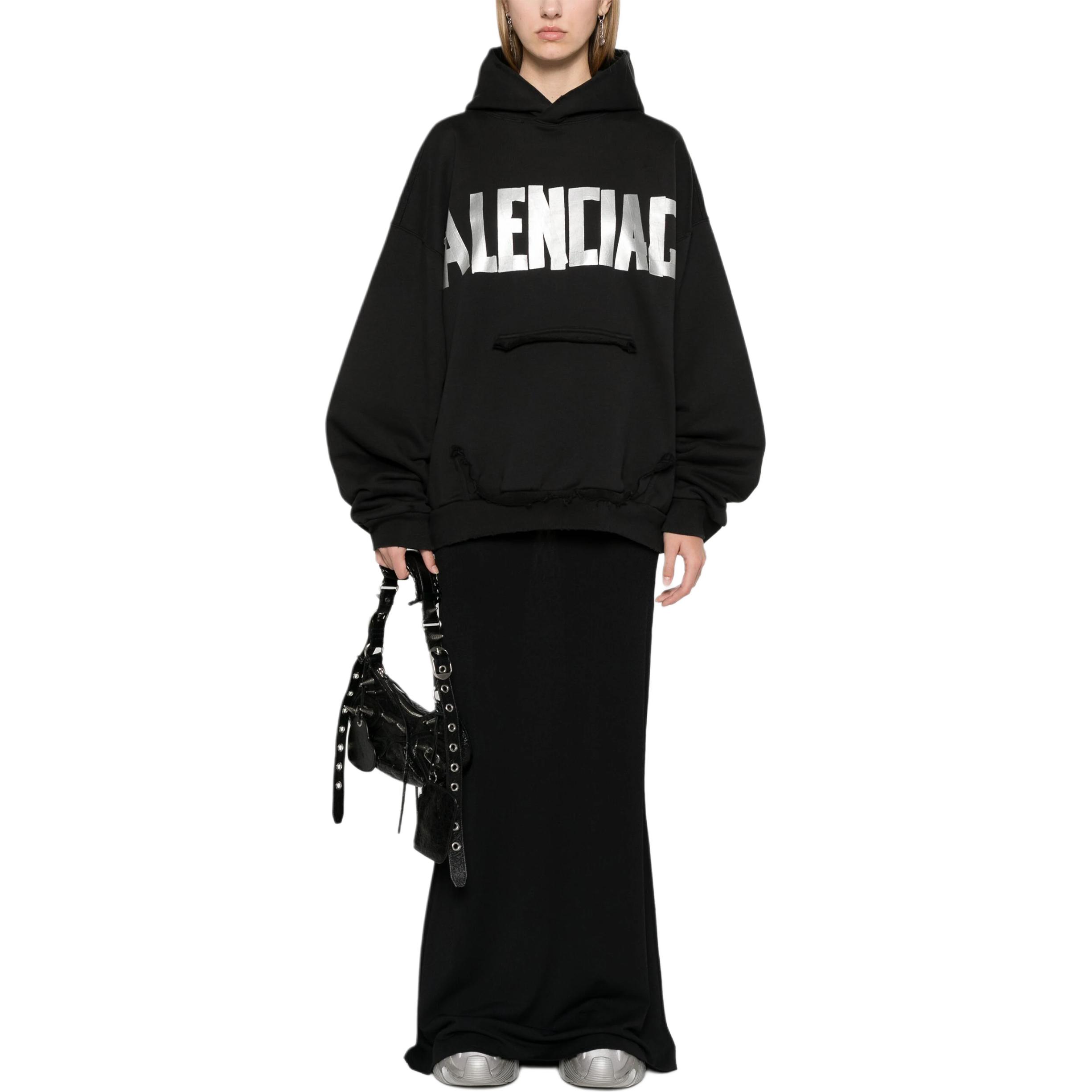 Shop 발렌시아가 FW24 로고 프린트 후드티 블랙 유니섹스 레귤러 핏. 744441TQVQ91073