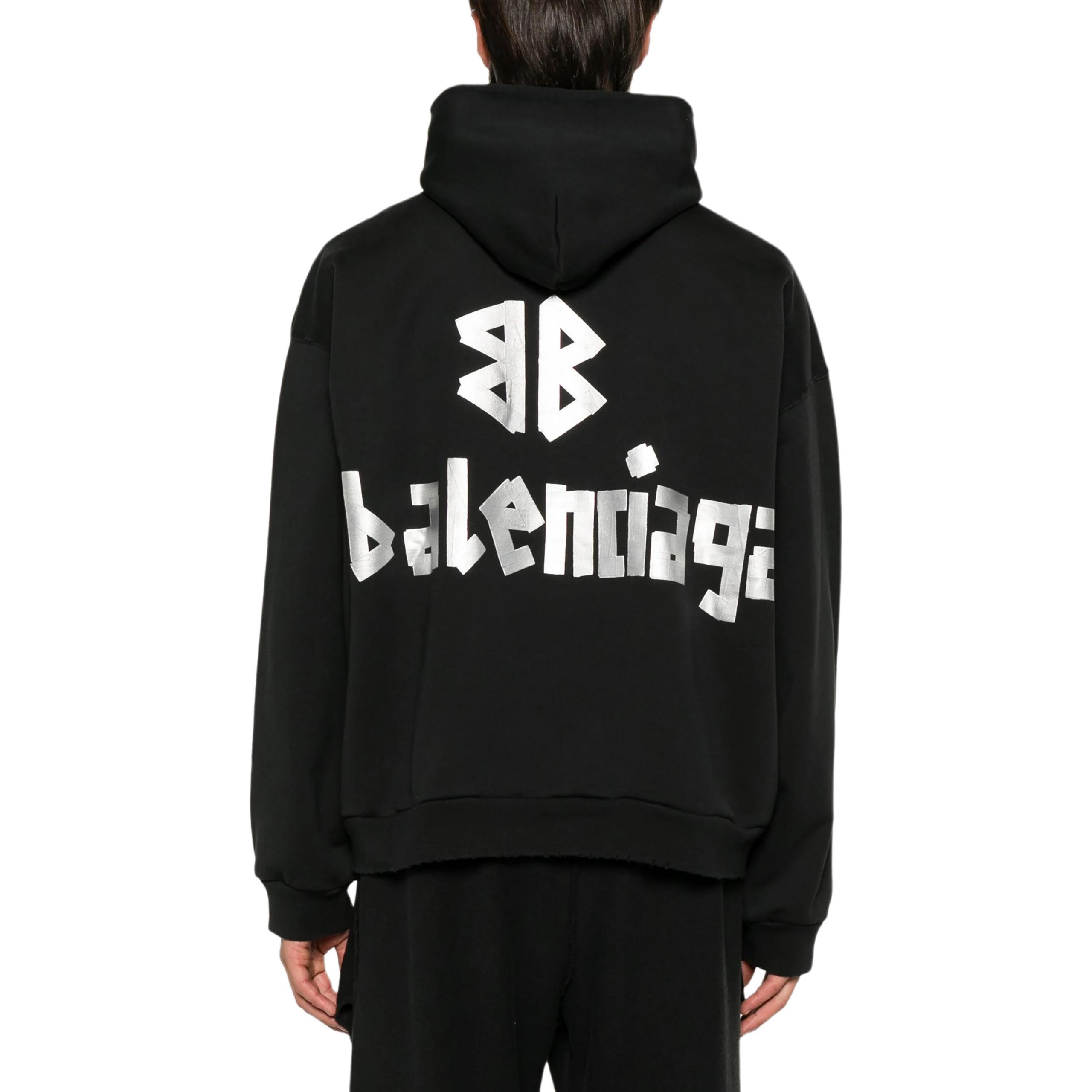 Purchase 발렌시아가 FW24 로고 프린트 후드티 블랙 유니섹스 레귤러 핏. 744441TQVQ91073