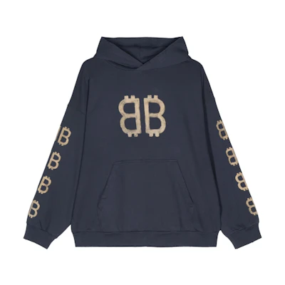 Balenciaga FW24 Logo Print Hoodie Unisex Regular Fit Blue. 767877TOVU74108