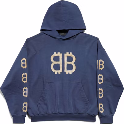 Balenciaga FW24 藍色標誌印花連帽衫 男女皆宜標準版型。 767877TOVU74108 Order Balenciaga FW24 藍色標誌印花連帽衫 男女皆宜標準版型。 767877TOVU74108