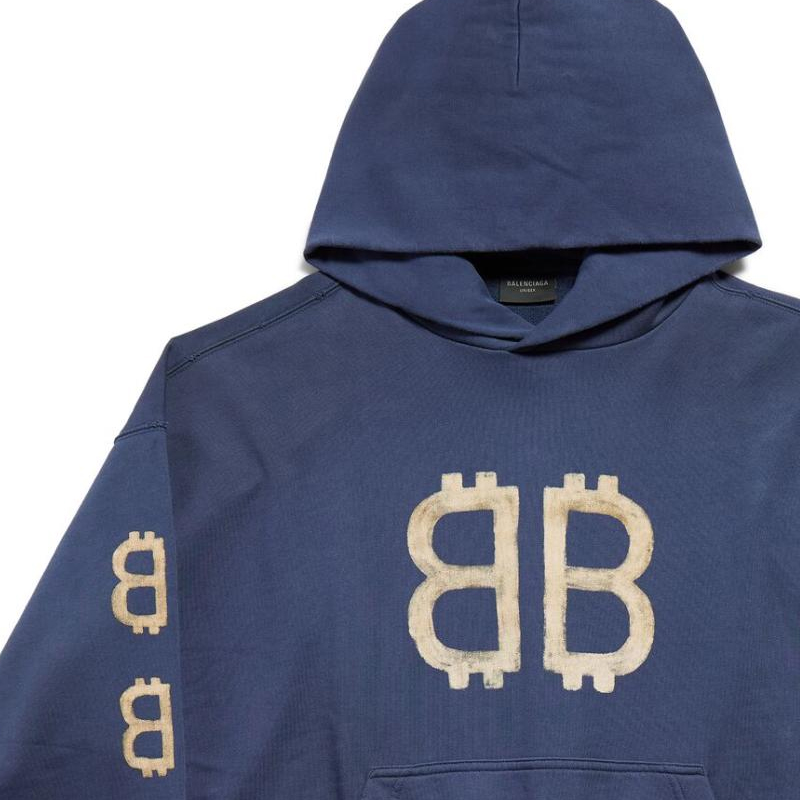 Cheap Balenciaga FW24 藍色標誌印花連帽衫 男女皆宜標準版型。 767877TOVU74108