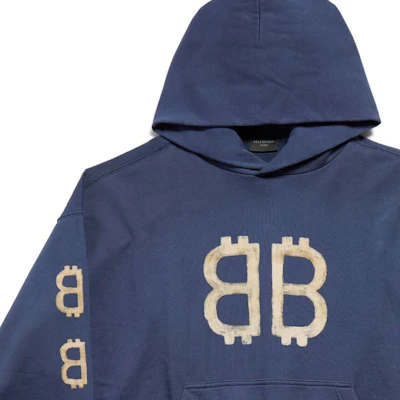 Balenciaga FW24 藍色標誌印花連帽衫 男女皆宜標準版型。 767877TOVU74108 Cheap Balenciaga FW24 藍色標誌印花連帽衫 男女皆宜標準版型。 767877TOVU74108