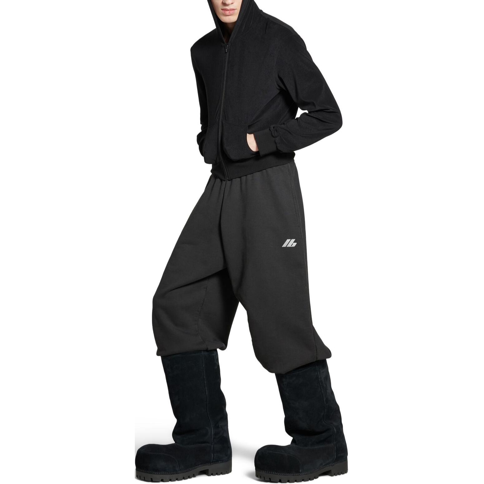 Shop 巴黎世家FW24標誌印花針織休閒褲男女款黑色寬鬆版長褲 787357TQVT81083