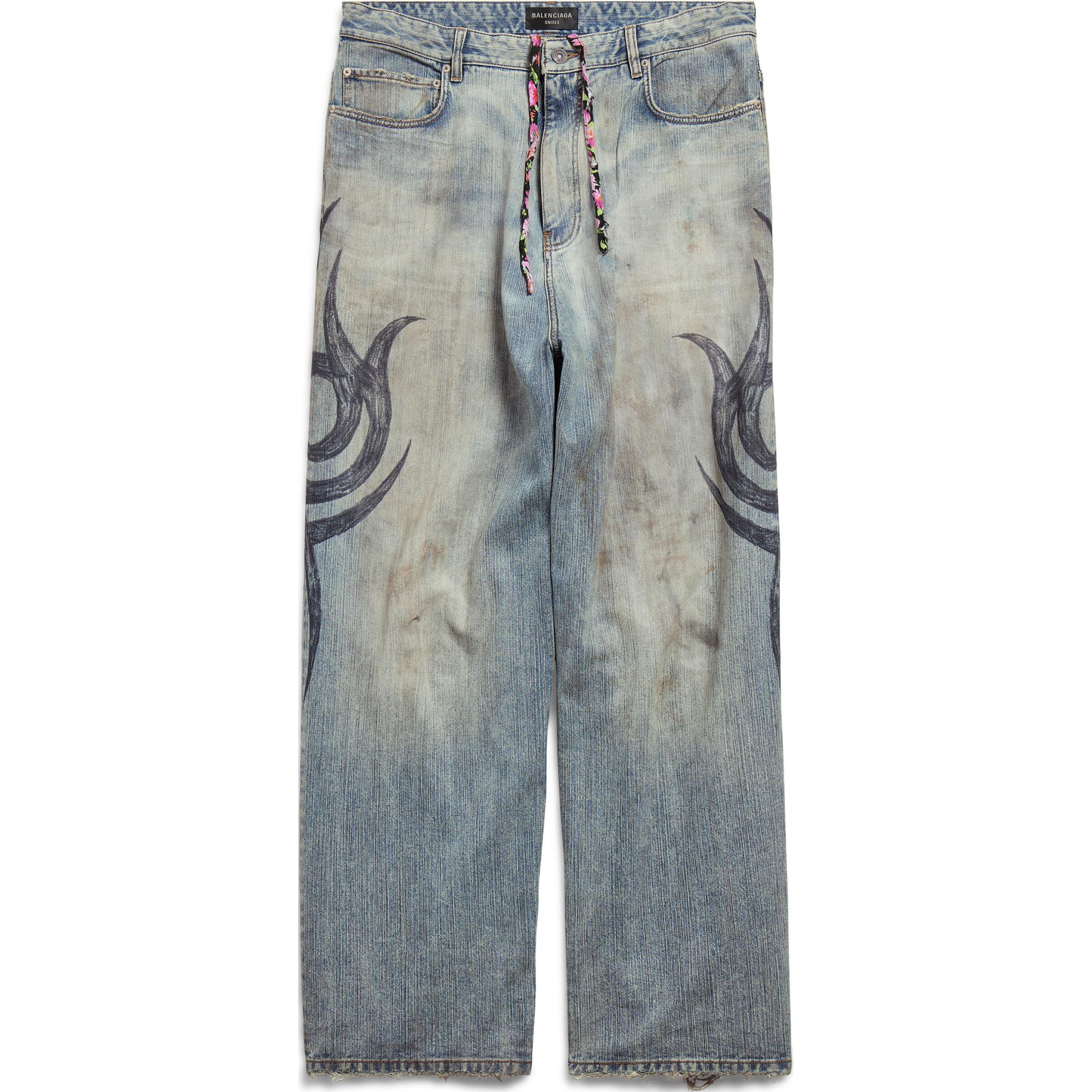 Balenciaga FW24 Logo Print Loose Fit Long Denim Jeans Unisex Blue. 809360TRW775760