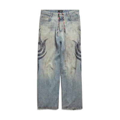 Balenciaga FW24 Logo Print Loose Fit Long Denim Jeans Unisex Blue. 809360TRW775760