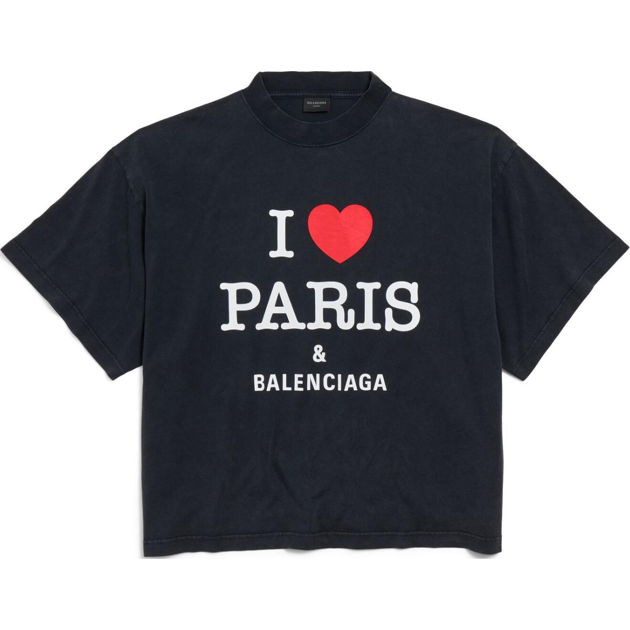 Balenciaga FW24 Logo Print Unisex Black Crewneck T-Shirt Regular Fit 818431TRVU91041