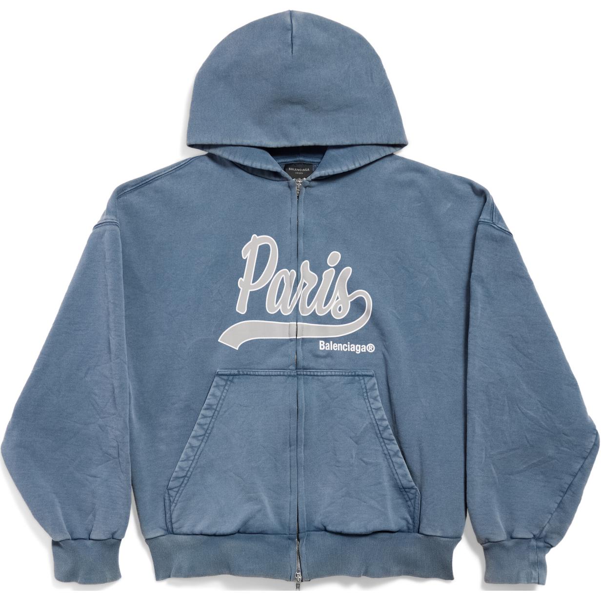Balenciaga FW24 Logo Print Zip Hoodie Unisex Regular Fit Faded Blue. 803264TRVL99340