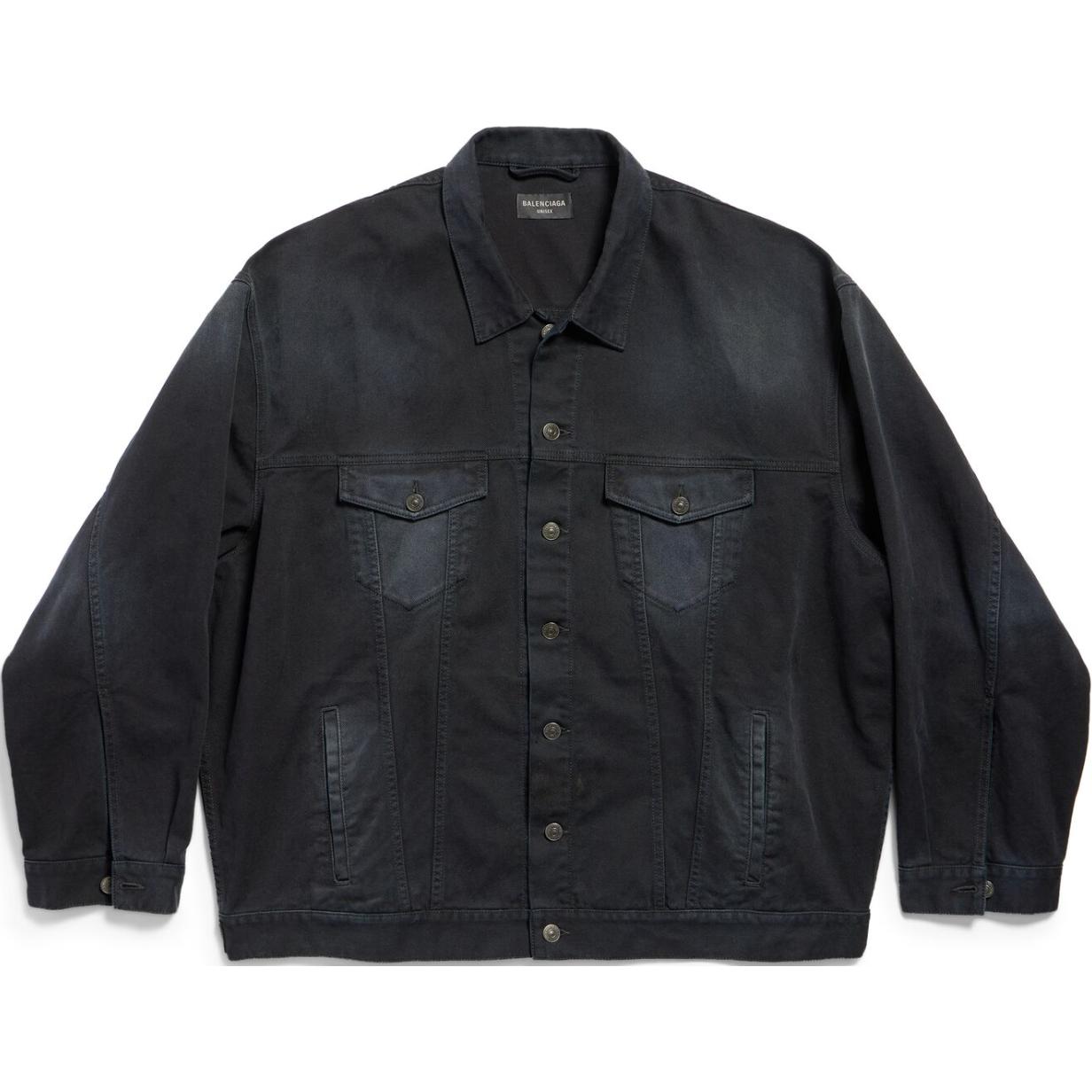 Balenciaga FW24 Metal BB Stencil Logo Denim Jacket Unisex Black Oversized Fit. 793892TNW111672