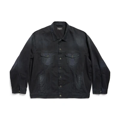Balenciaga FW24 Metal BB Stencil Logo Denim Jacket Unisex Black Oversized Fit. 793892TNW111672