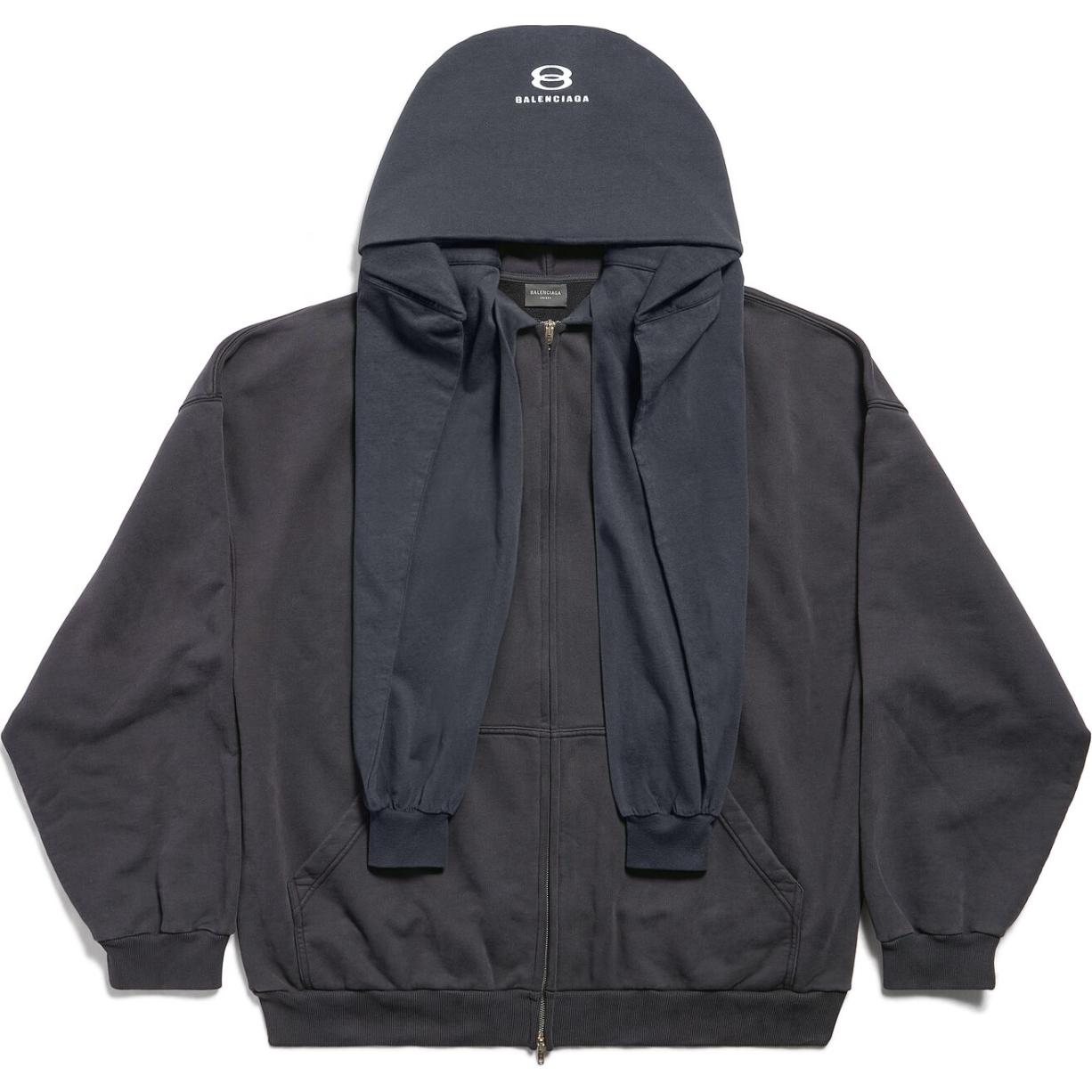 Balenciaga FW24 Patchwork Letter Logo Zip Hoodie Unisex Oversized Deep Blue 794030TQVB24372