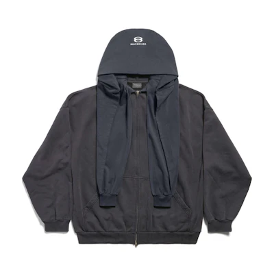 Balenciaga FW24 Patchwork Letter Logo Zip Hoodie Unisex Oversized Deep Blue 794030TQVB24372