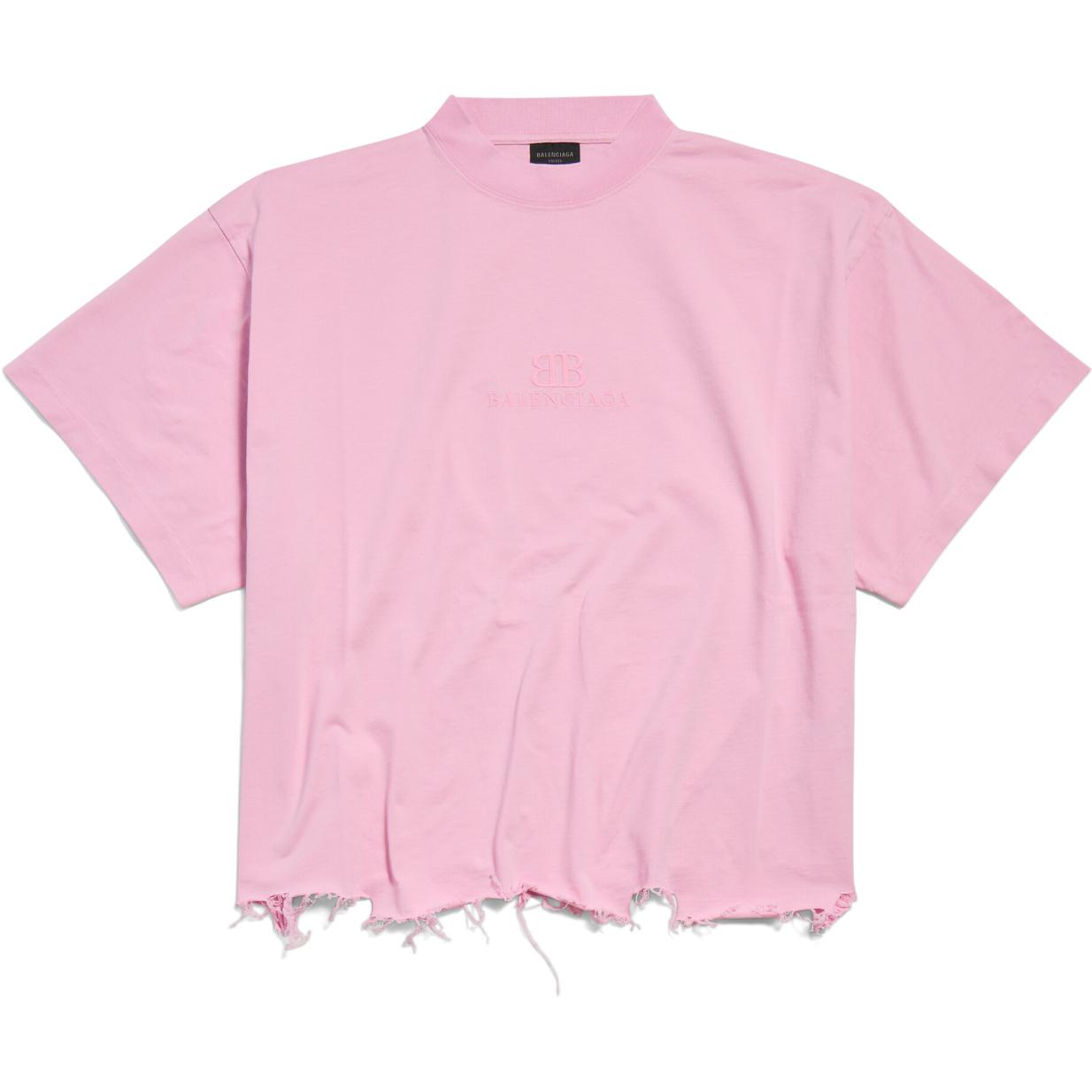 Balenciaga FW24 Pink Logo Embroidered Unisex T-Shirt Regular Fit 783399TQVS85708