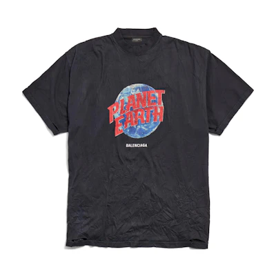 Balenciaga FW24 Planet Earth Logo Crewneck T-Shirt Regular Fit Black - Men 787349TRVC91055