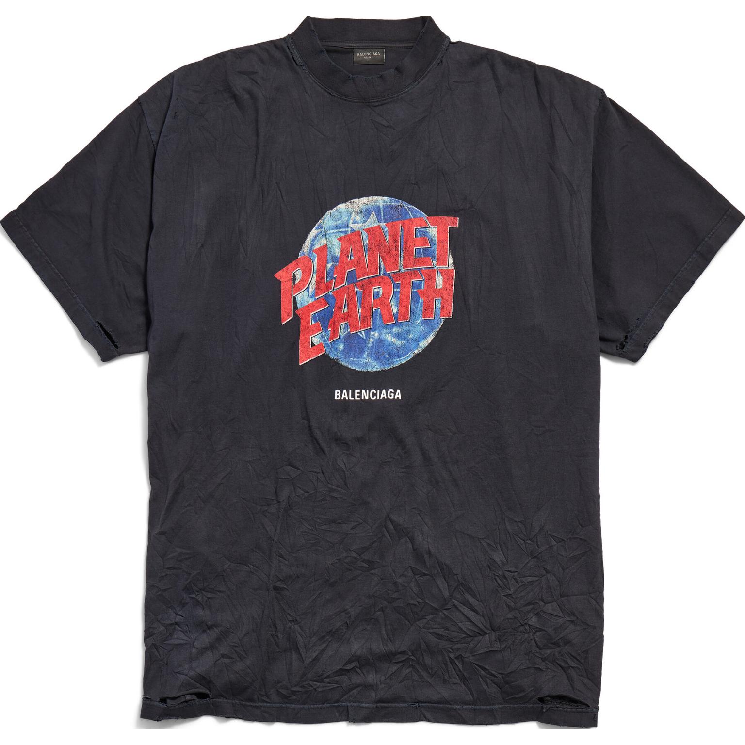 Order Balenciaga FW24 地球標誌黑色圓領短袖T恤 男款 常規版型 787349TRVC91055