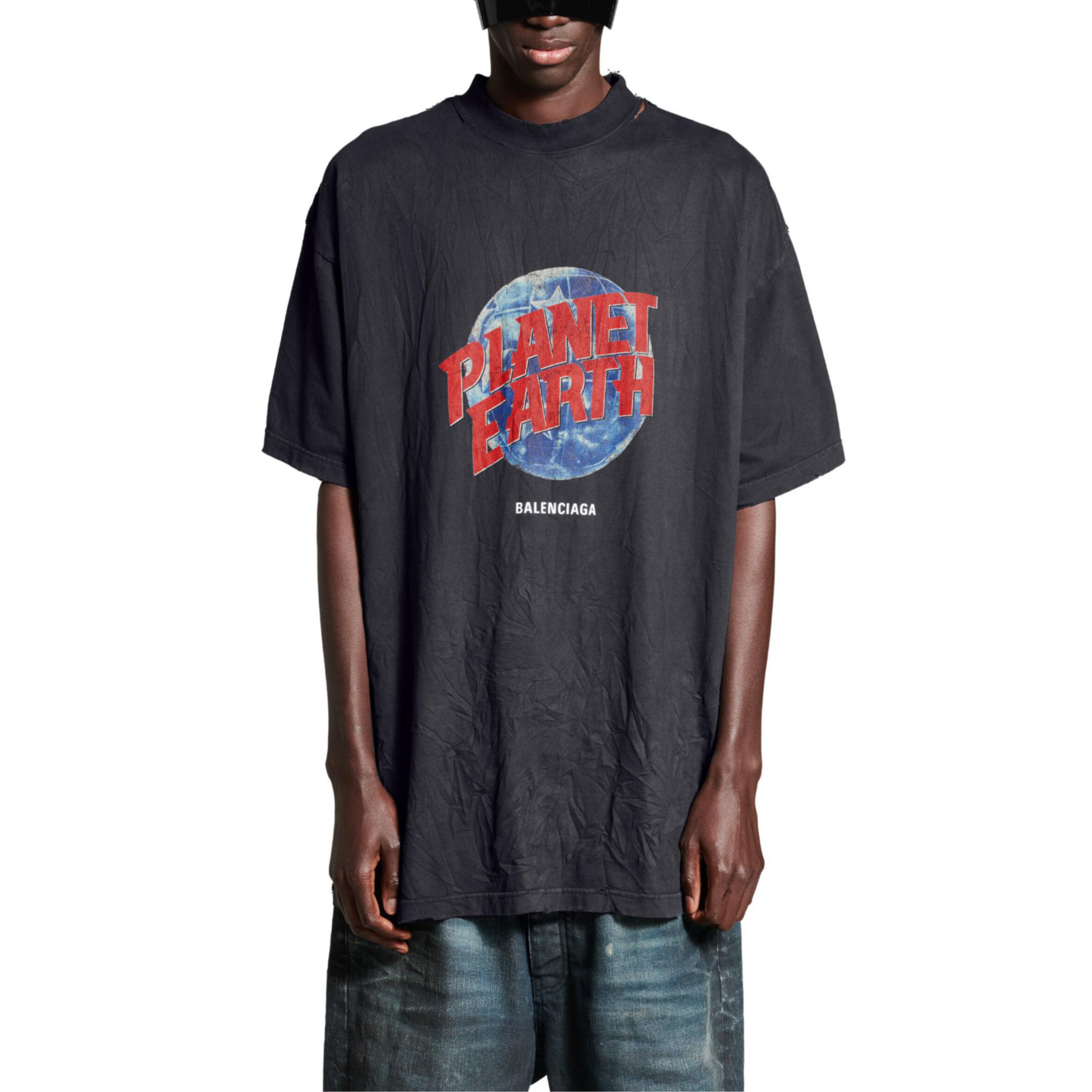 Sizing Balenciaga FW24 地球標誌黑色圓領短袖T恤 男款 常規版型 787349TRVC91055