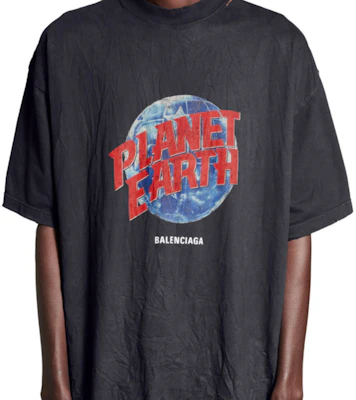 Balenciaga FW24 地球標誌黑色圓領短袖T恤 男款 常規版型 787349TRVC91055 Cheap Balenciaga FW24 地球標誌黑色圓領短袖T恤 男款 常規版型 787349TRVC91055