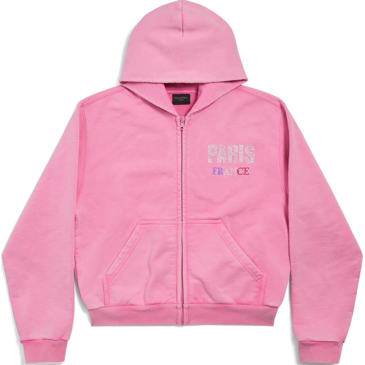 Balenciaga FW24 Rhinestone Letter Zip Hoodie Faded Pink Unisex Slim Fit 811611TRVL49568