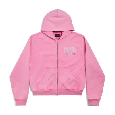 Balenciaga FW24 Rhinestone Letter Zip Hoodie Faded Pink Unisex Slim Fit 811611TRVL49568
