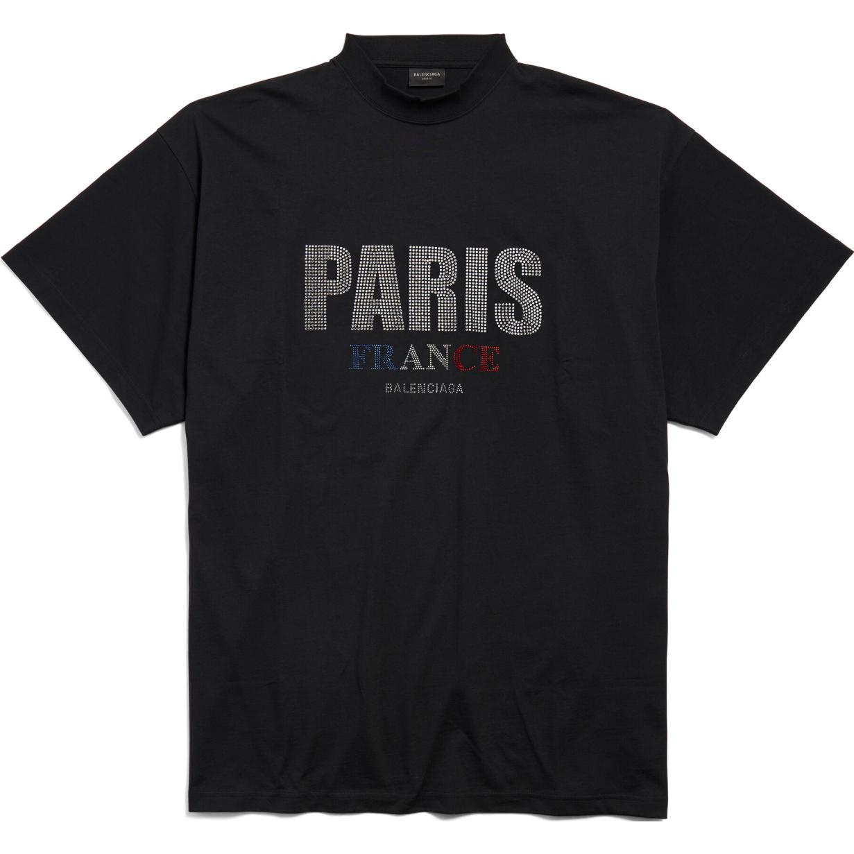 Balenciaga FW24 Rhinestone Logo Oversized Unisex Black Crewneck T-Shirt. 787349TRVL51000