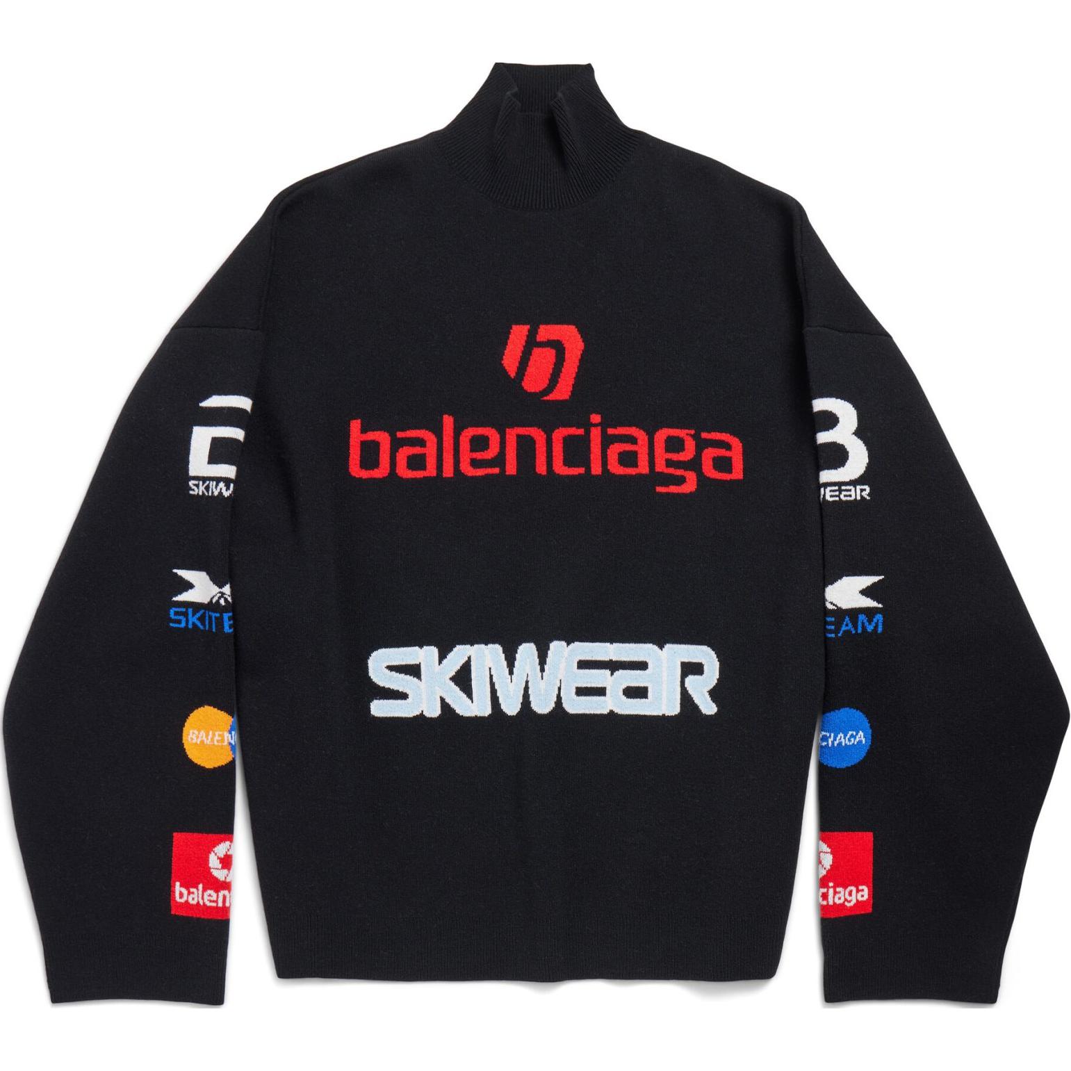 Balenciaga FW24 Skiwear Letter Print Black Turtleneck Oversized Sweater Unisex. 799917T16962771