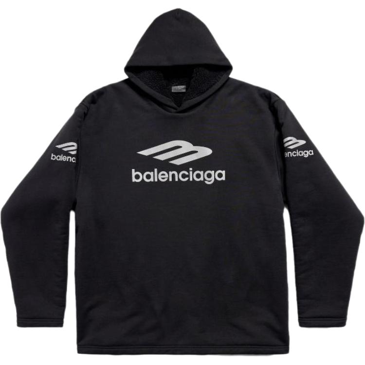 Balenciaga FW24 Skiwear Logo Print Black Hoodie Relaxed Fit Men’s Sweatshirt 773685TPVQ61000