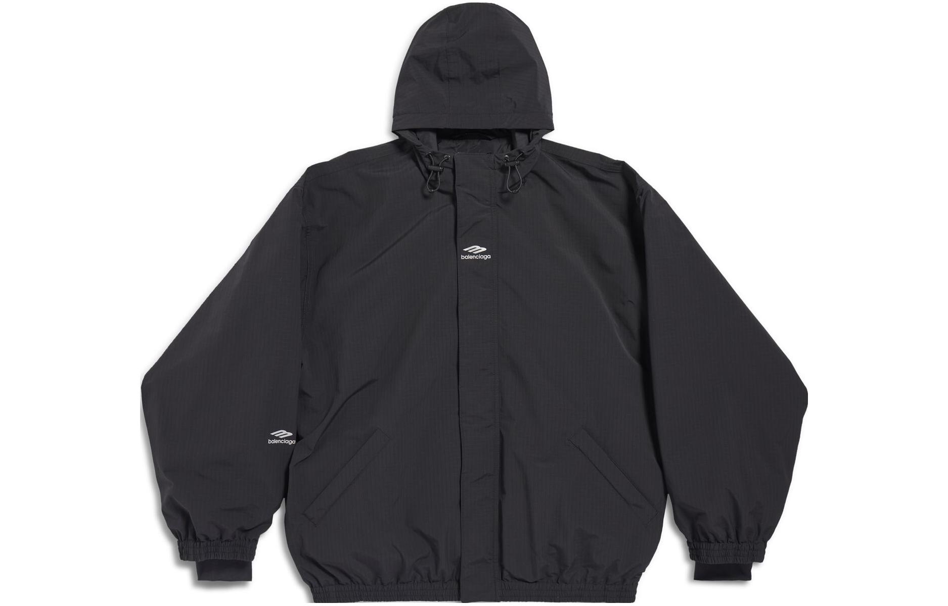 Balenciaga FW24 Skiwear Logo Zip-Up Hooded Parka Jacket Black Menswear Loose Fit 773988TPO411000