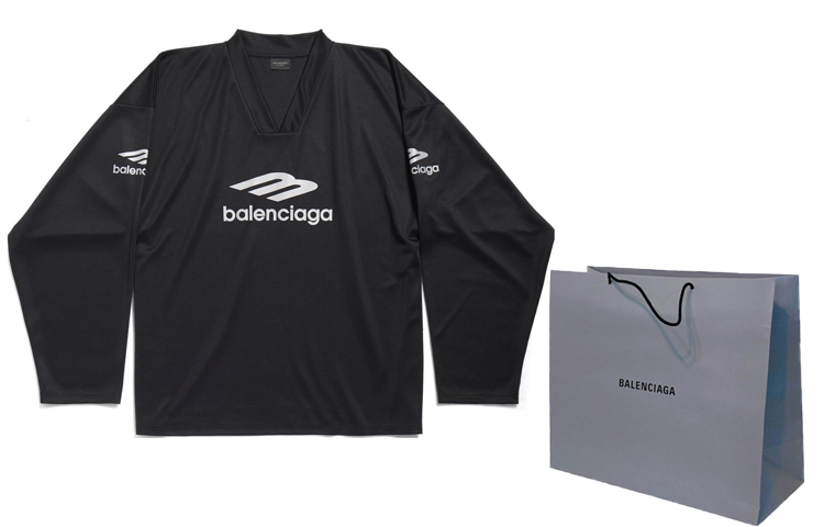 Shop 巴黎世家 FW24 滑雪系列V领长袖宽松版T恤 黑色 779988TPVQ51000