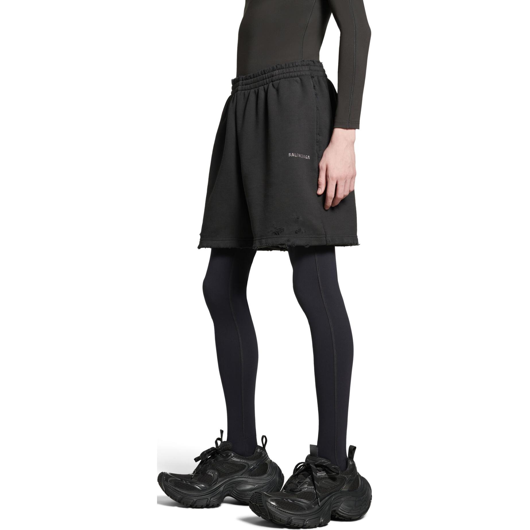 Balenciaga FW24 Solid Color Logo Mid-Waist Straight Casual Shorts Unisex Black. 676137TQVY11083 圖 7