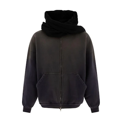 Balenciaga FW24 Vintage-Style Black Hoodie Zip Jacket Loose Fit 794747TQVD8
